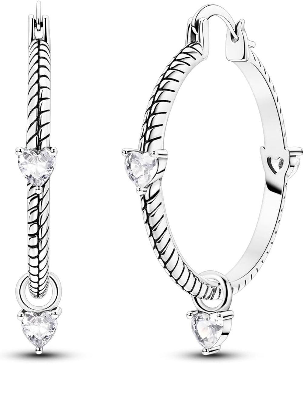 Sterling Silver Heart Hoop Earrings with Cubic Zirconia